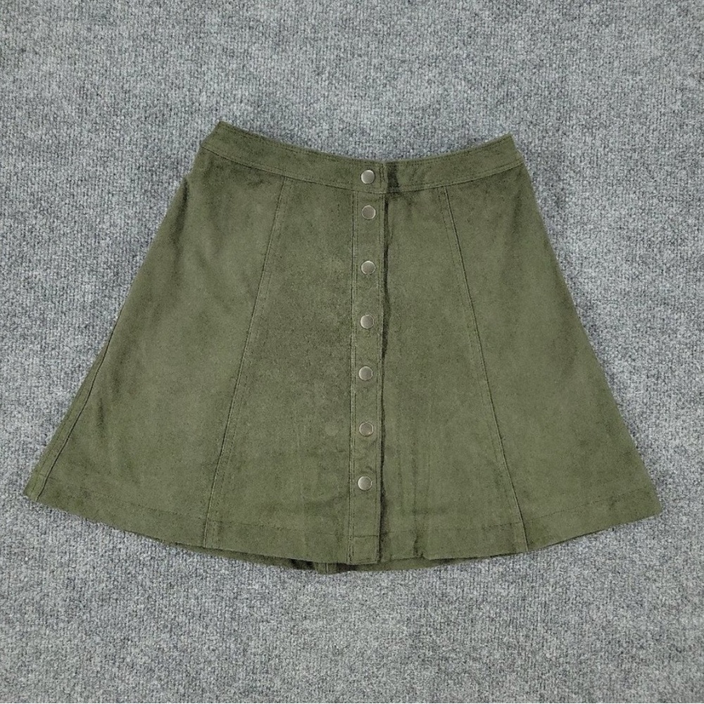 Abercrombie & Fitch A&F Moss Green Vegan Suede Button Down Mini Skirt 0 XS